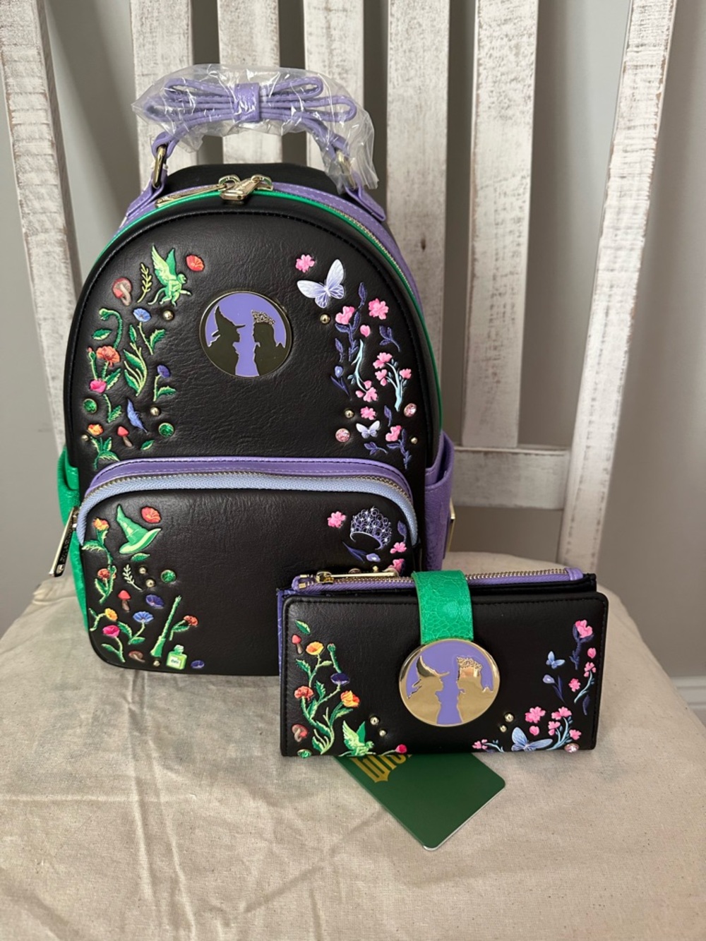 Loungefly Wicked Glinda & Elphaba Floral and Lace Mini Backpack and Flap Wallet